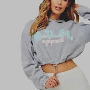 B.U.M EQUIPMENT WOMEN'S GRAY CROPPED HOODED SWEATSHIRT